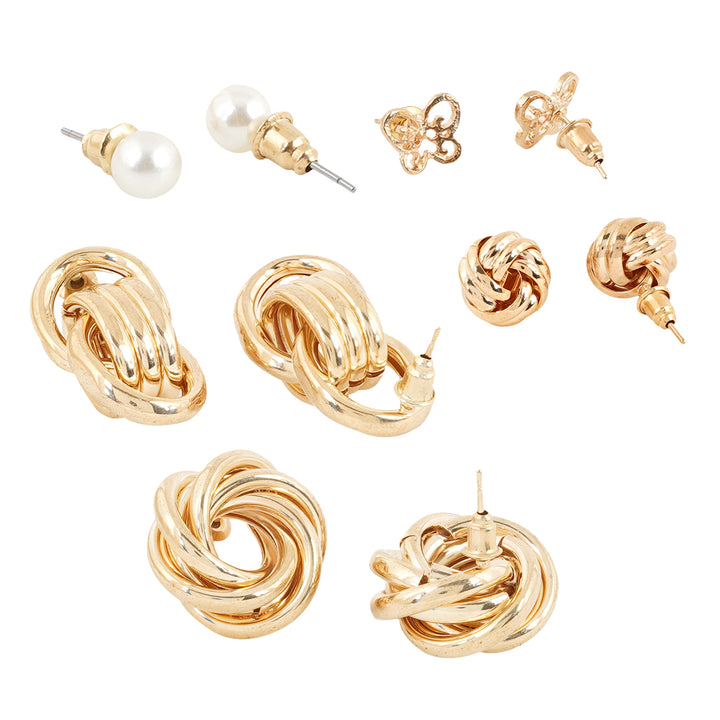 Pretzel Gold Stud Earring Set