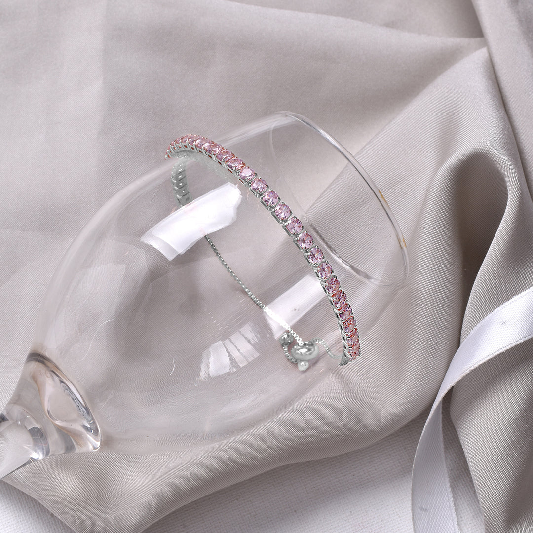 Nora Silver Tennis Pink Bracelet