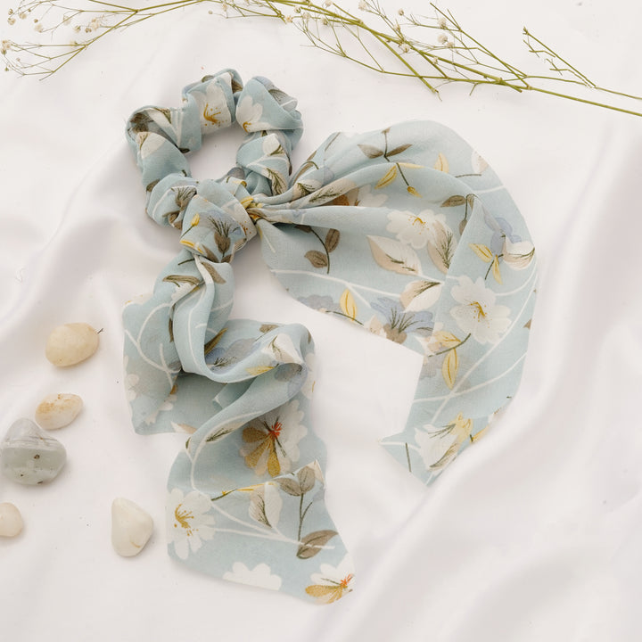 Carya Blue Floral Scarf Scrunchie
