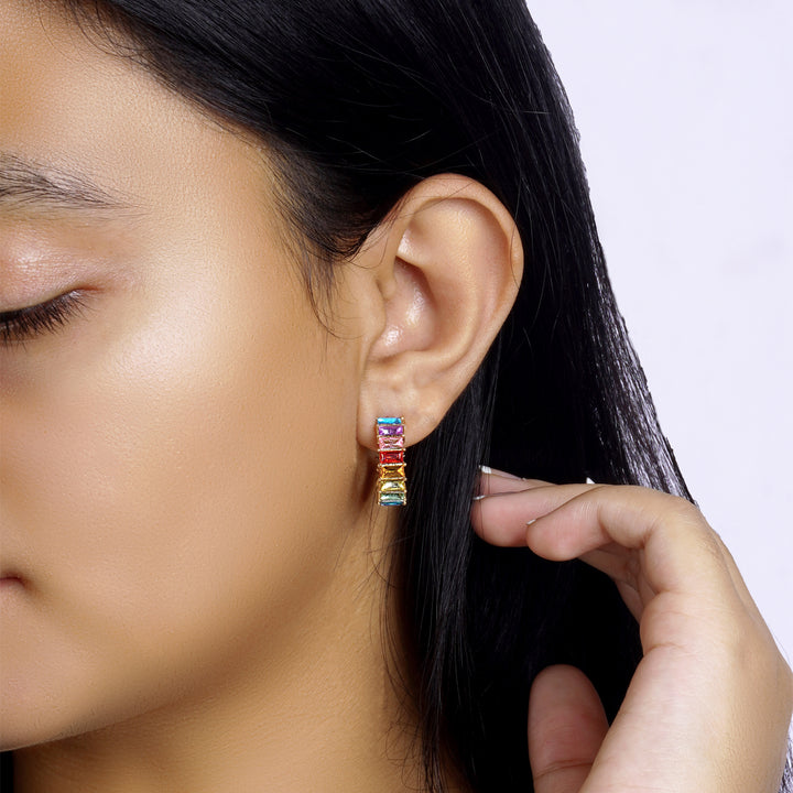 Myraa Hoop Multicolour Stone Earrings