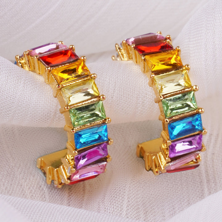 Myraa Hoop Multicolour Stone Earrings