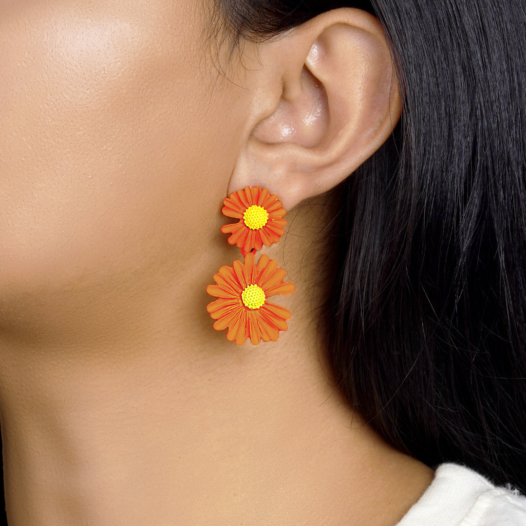 Maci Orange Petal Floral Earring