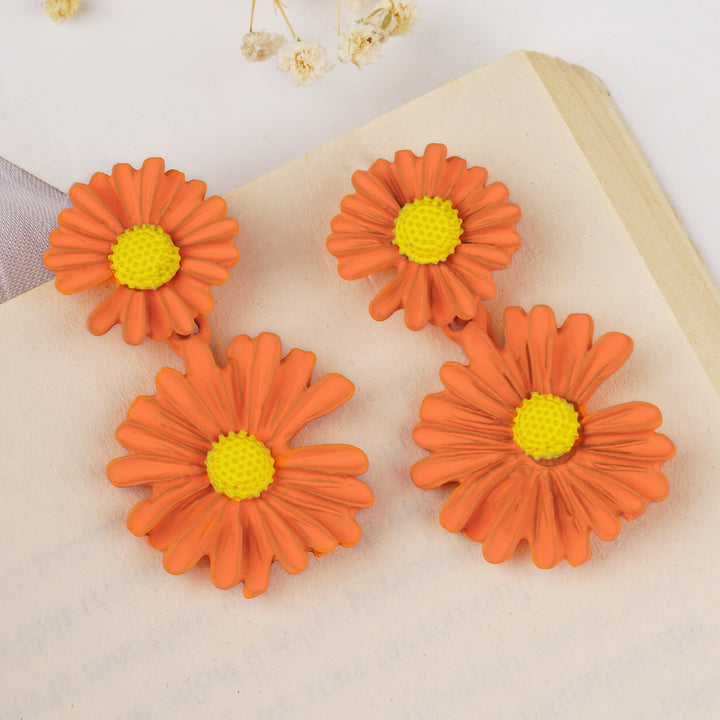 Maci Orange Petal Floral Earring