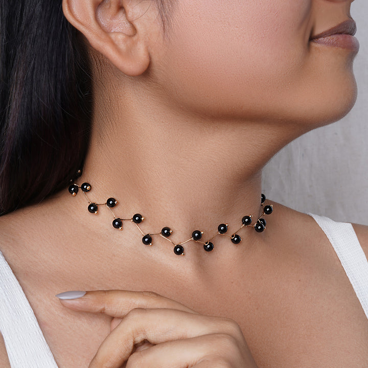 Sienaa Black Bead Necklace