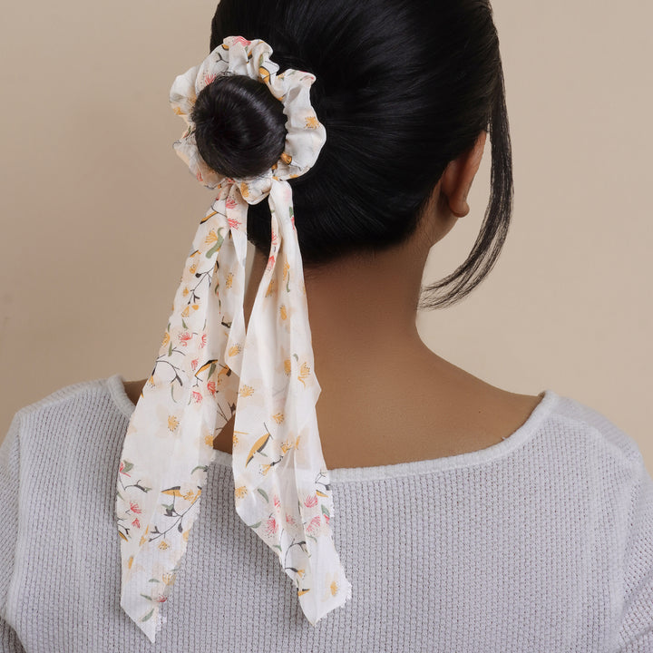 Rory White Floral Scarf Scrunchie