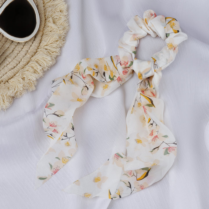 Rory White Floral Scarf Scrunchie