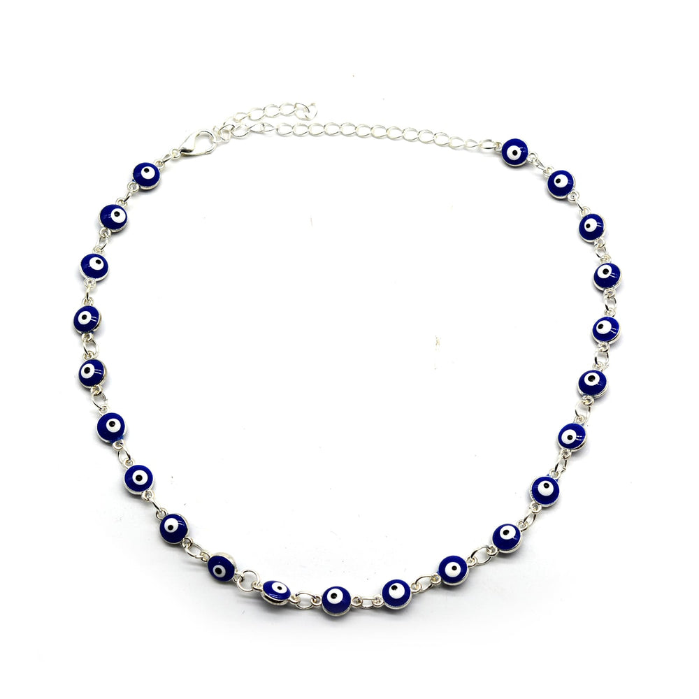 Blue Evil Eye Silver Choker - Joker & Witch