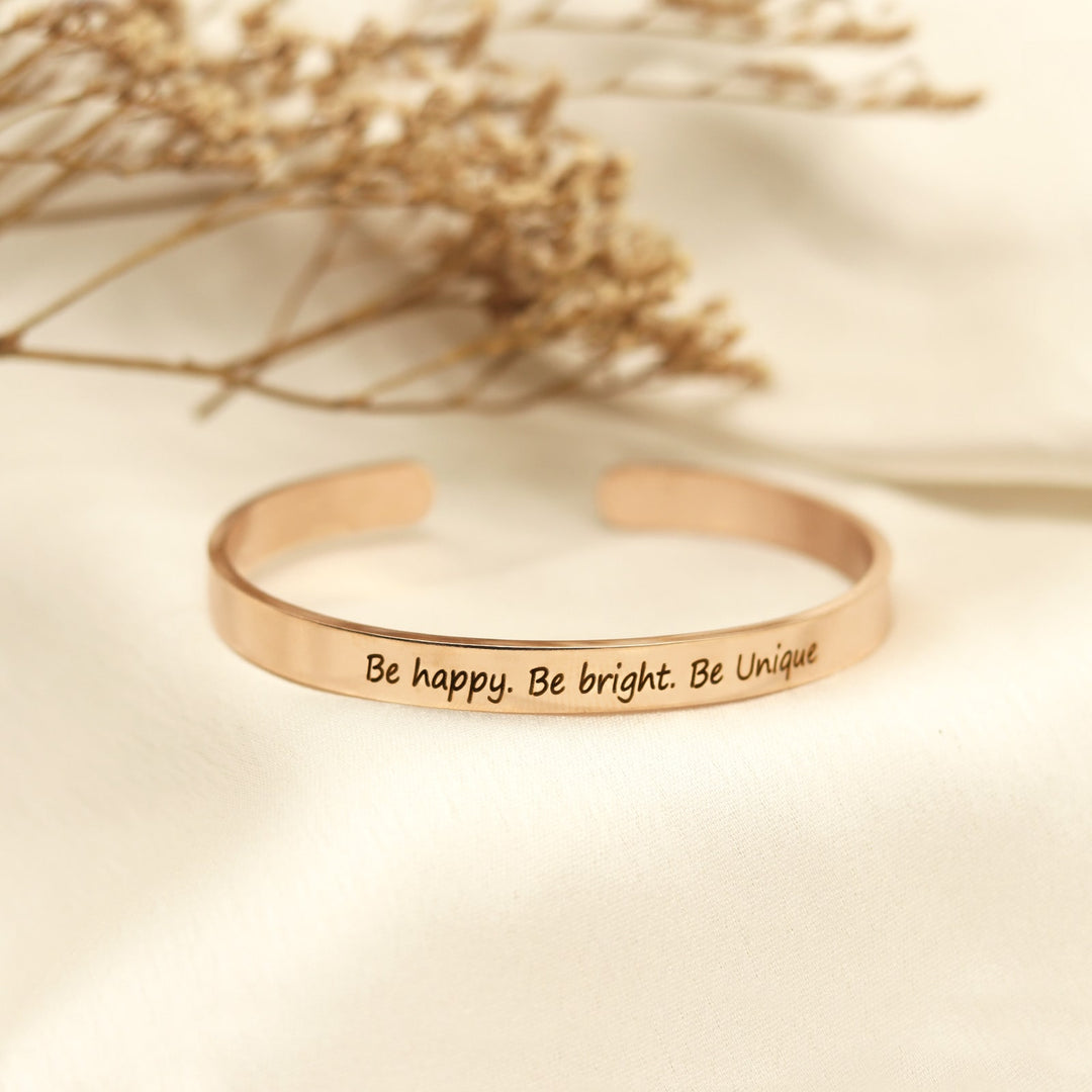 Be Happy, Be Bright, Be Unique Rose Gold Mantra Band - Joker & Witch