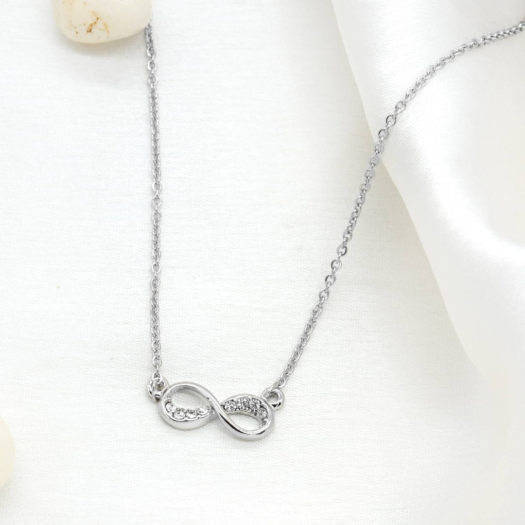 Rhinestones Studded Infinity Silver Necklace - Joker & Witch
