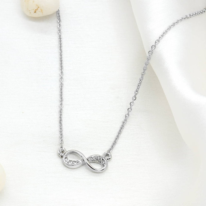 Rhinestones Studded Infinity Silver Necklace - Joker & Witch