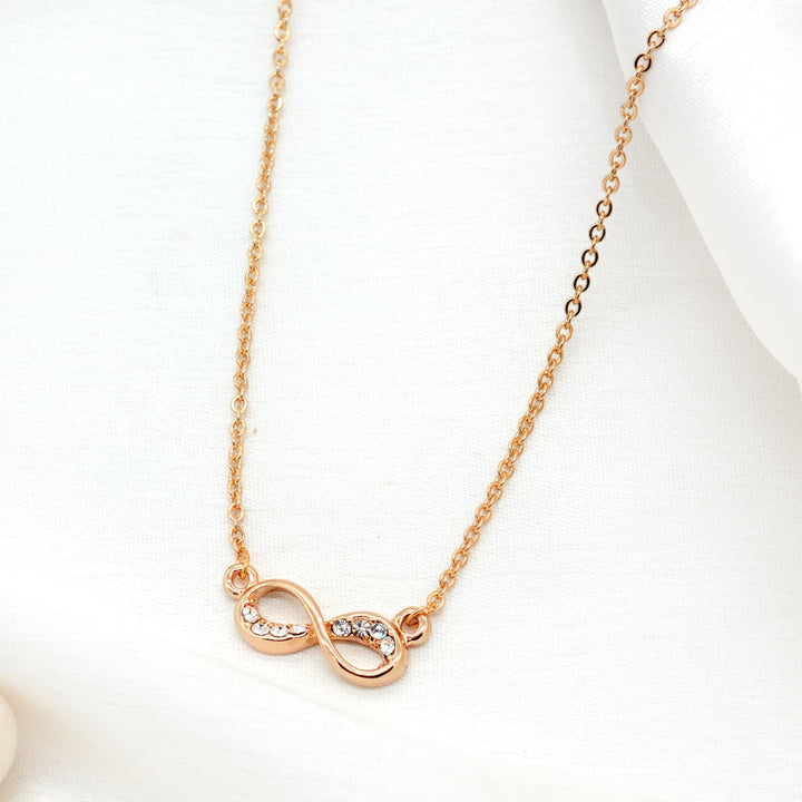 Rhinestones Studded Infinity Rosegold Necklace - Joker & Witch