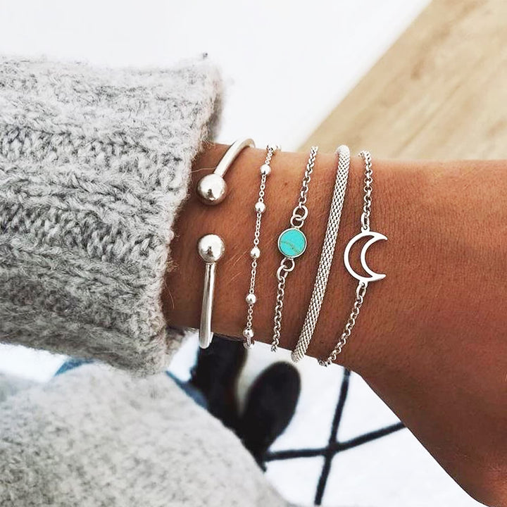 Cold Moon Set Of 5 Silver Bracelets - Joker & Witch