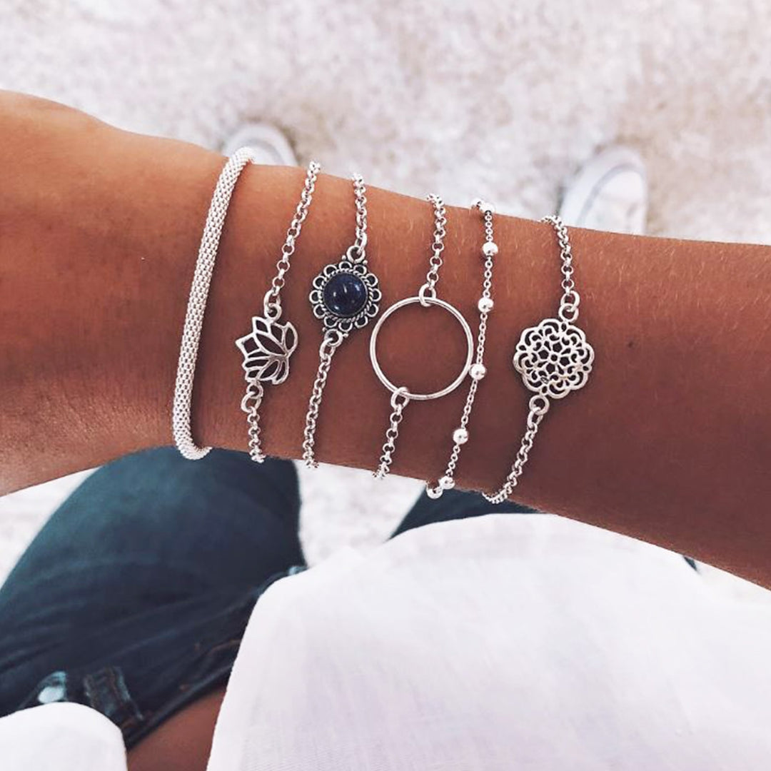 Enchanted Set Of 6 Silver Bracelets - Joker & Witch