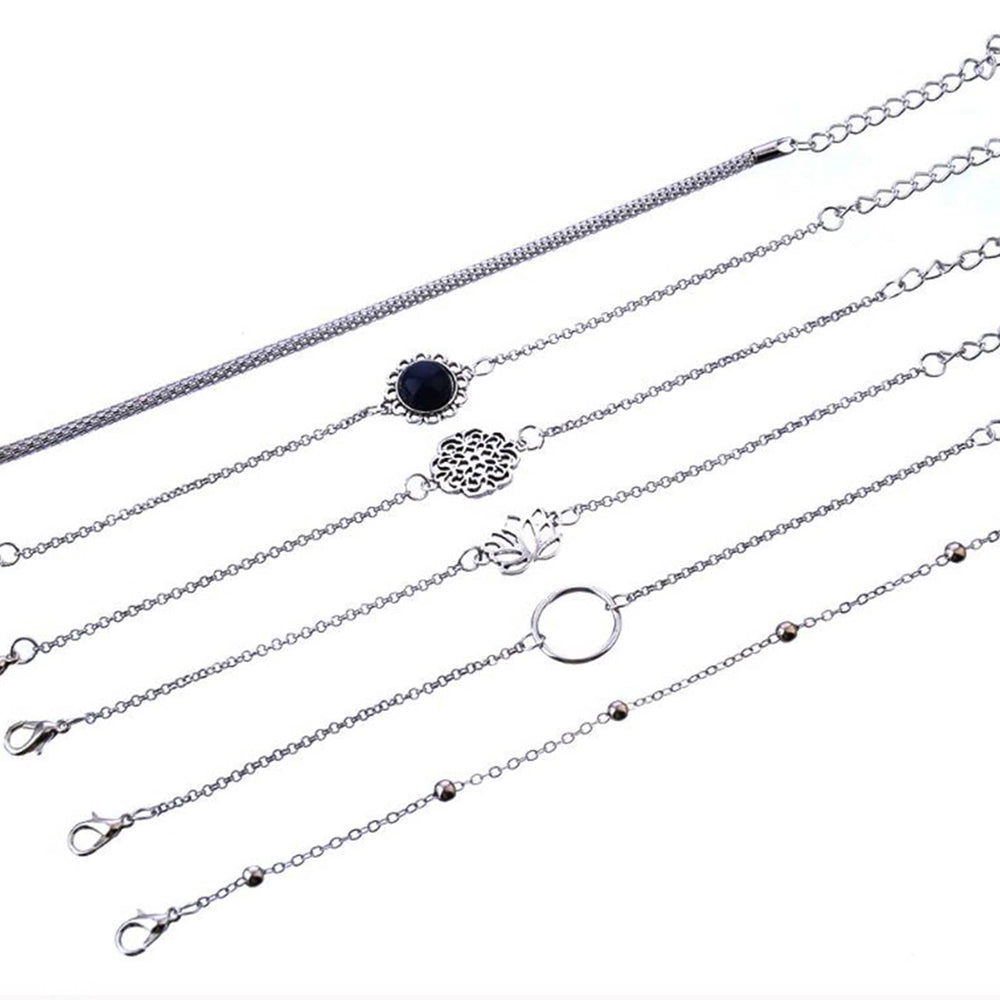 Enchanted Set Of 6 Silver Bracelets - Joker & Witch