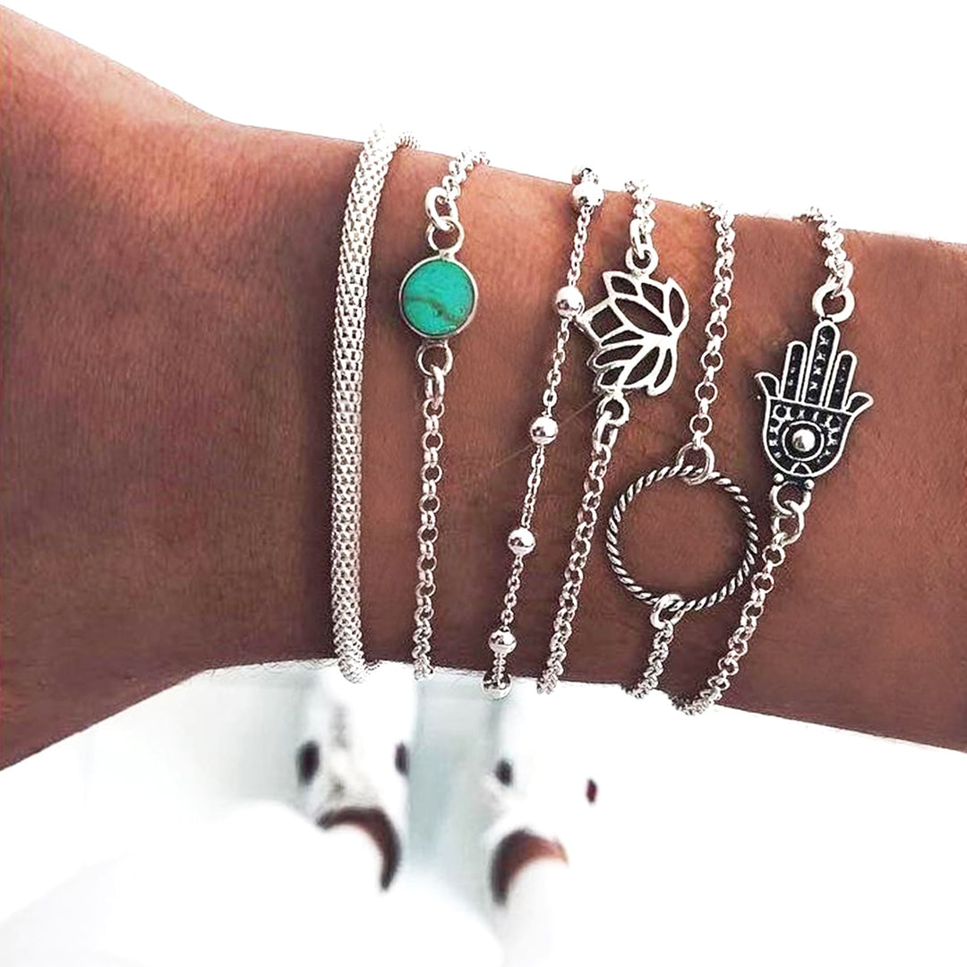 Hamsa Set Of 6 Silver Bracelets - Joker & Witch