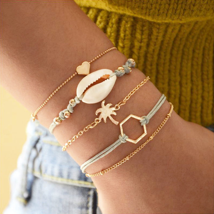 Under The Palm Set Of 5 Gold Bracelets - Joker & Witch