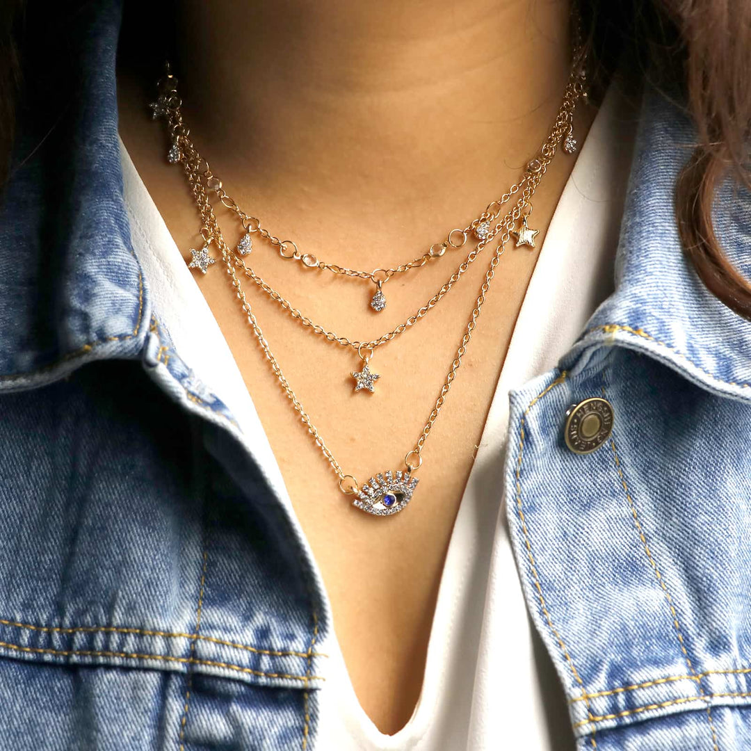 Bella Evil Eye Layered Necklace - Joker & Witch