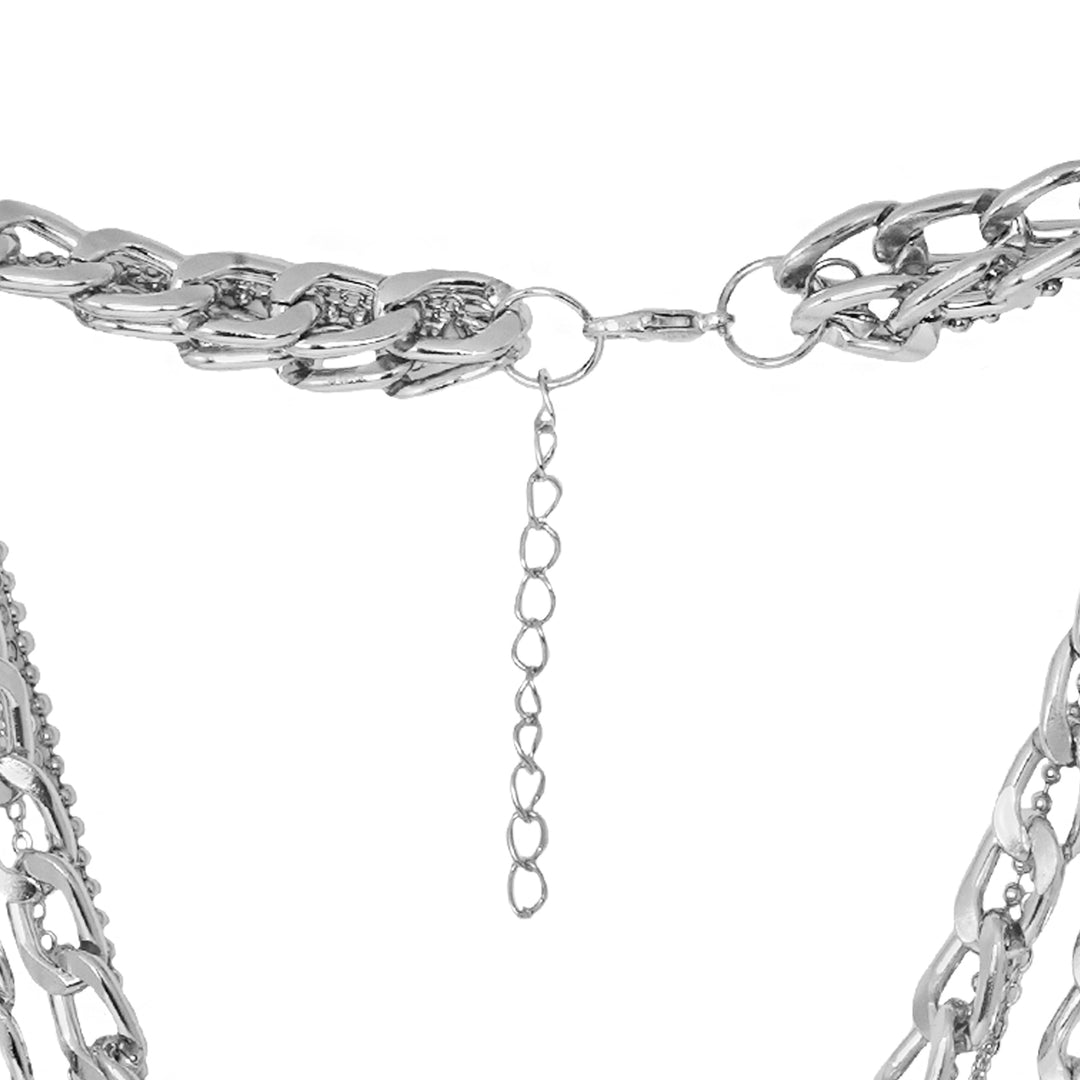 Chain Link Medallion Layered Silver Necklace