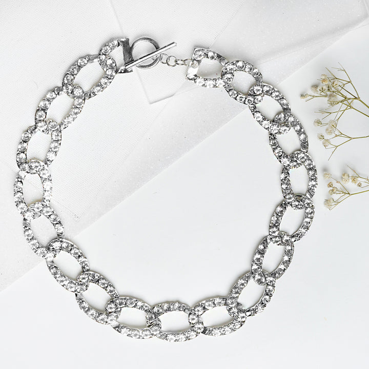 Michele Silver Rhinestone Studded Choker Necklace