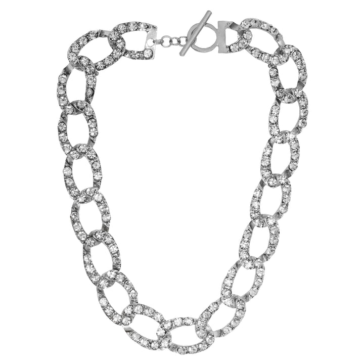 Michele Silver Rhinestone Studded Choker Necklace