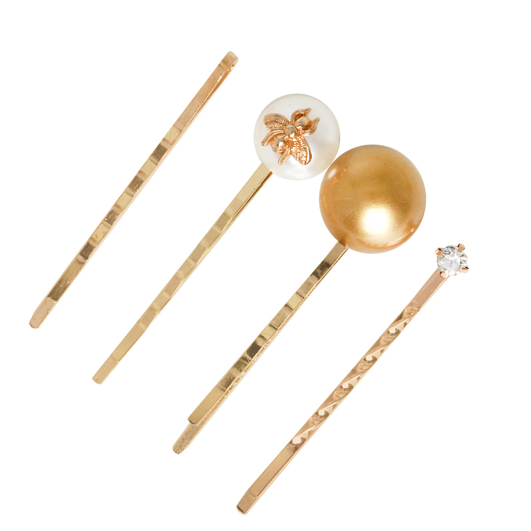 Pearly Set of 4 Gold Hair Pins