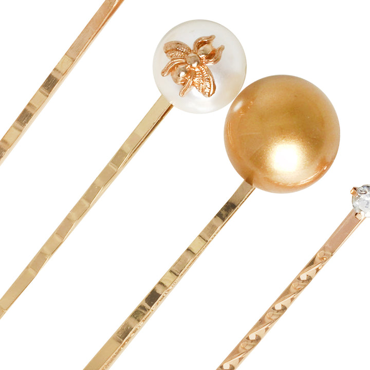 Pearly Set of 4 Gold Hair Pins