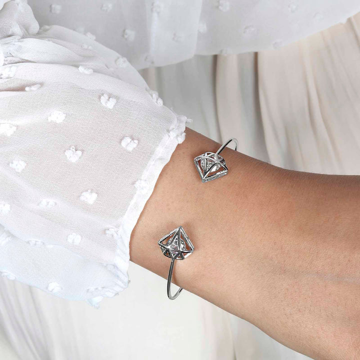 Gem Shaped Silver Open Cuff