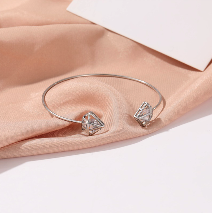 Gem Shaped Silver Open Cuff