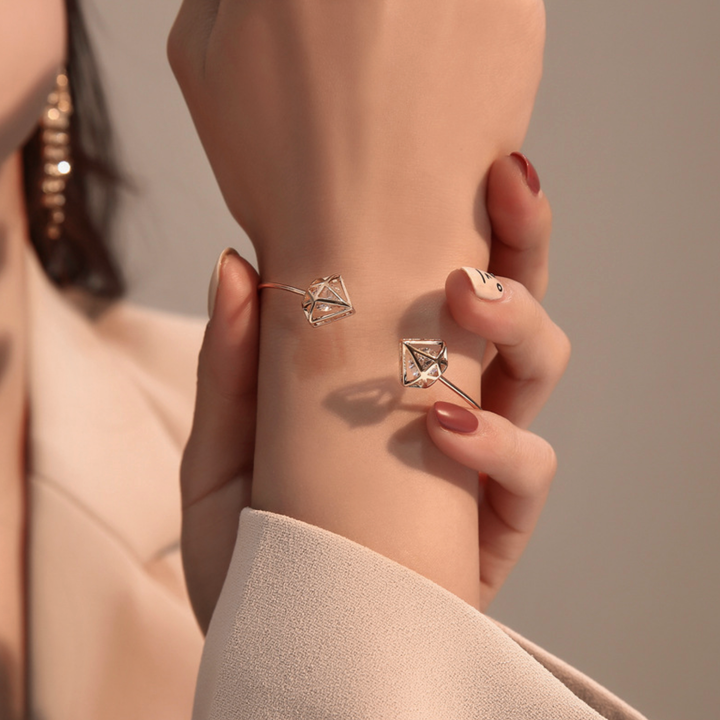 Gem Shaped Gold Open Cuff