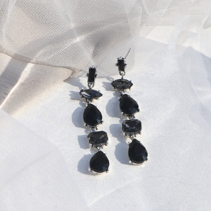 Lucent Black Crystal Drop Earrings