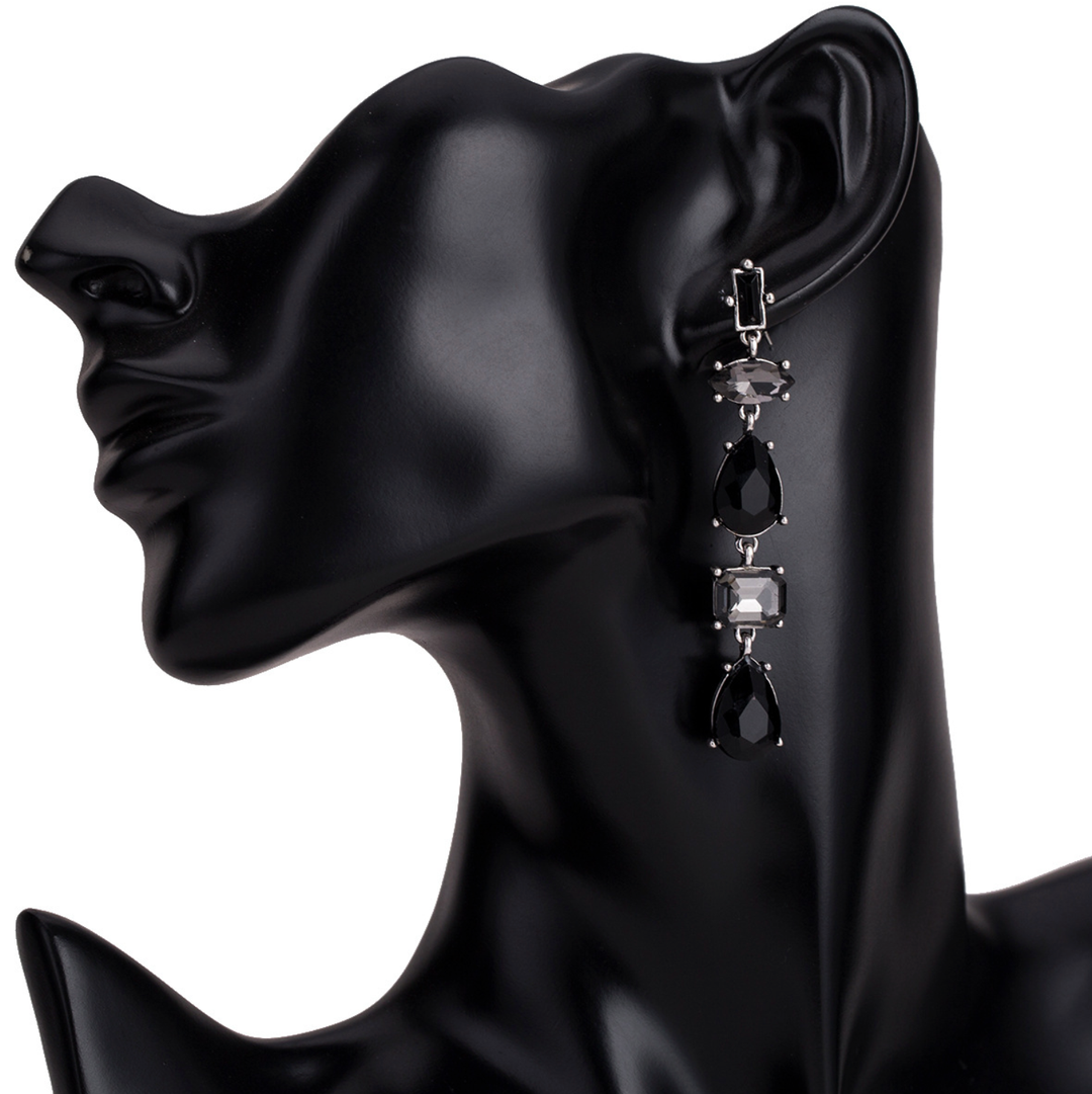 Lucent Black Crystal Drop Earrings