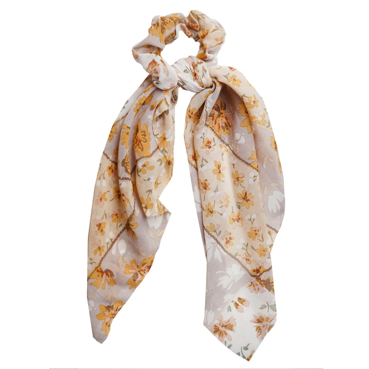 Floral Love Scarf Detail Beige Scrunchie