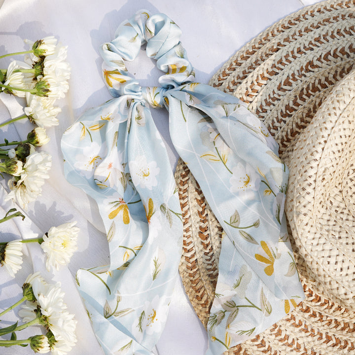 Garden Blue Scarf Detail Scrunchie