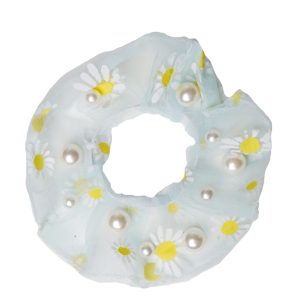 Daisy Pearl Green Hair Scrunchie