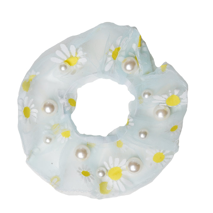 Daisy Pearl Green Hair Scrunchie