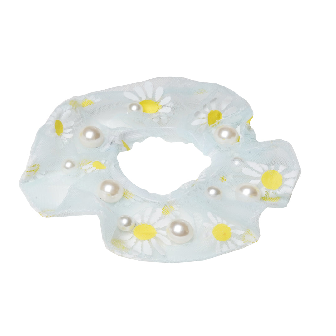 Daisy Pearl Green Hair Scrunchie