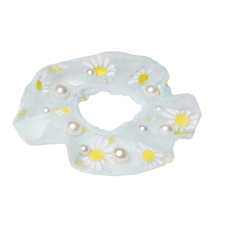 Daisy Pearl Green Hair Scrunchie