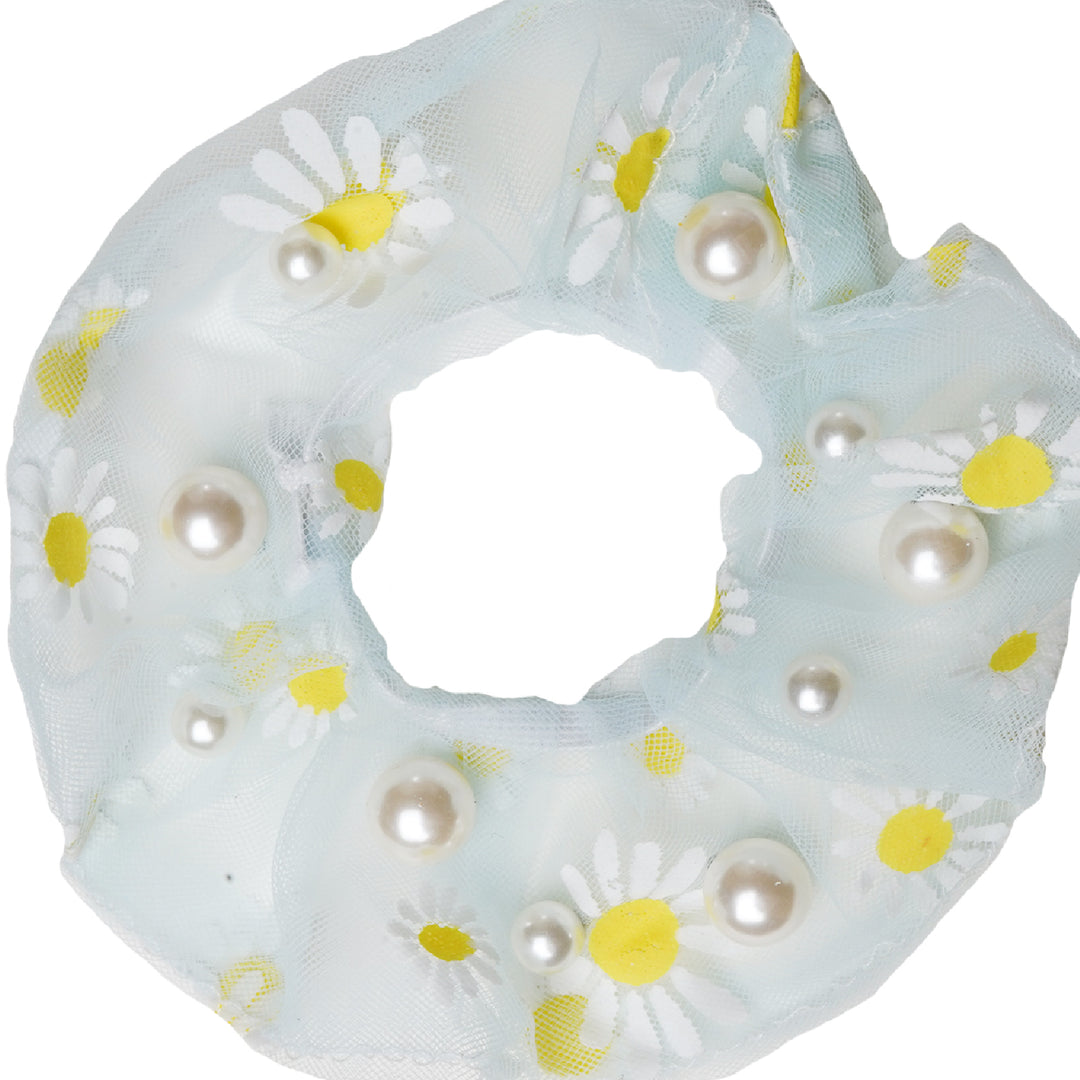Daisy Pearl Green Hair Scrunchie