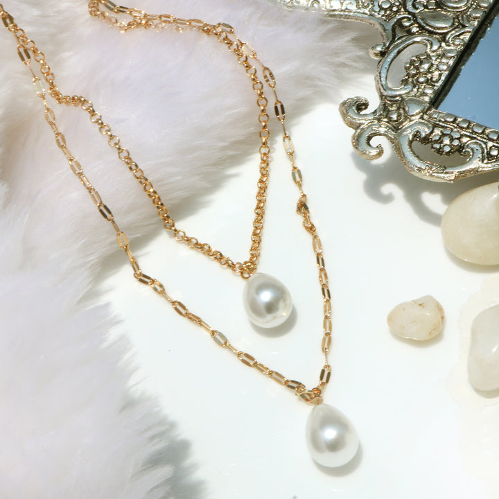 Pearl Drop Dainty Gold Layered Necklace