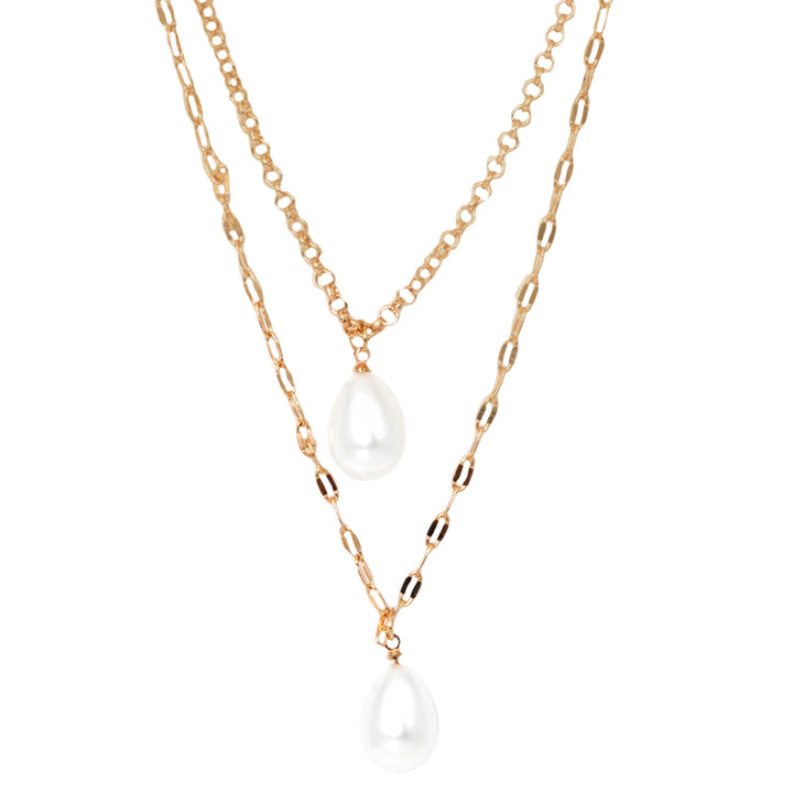 Pearl Drop Dainty Gold Layered Necklace