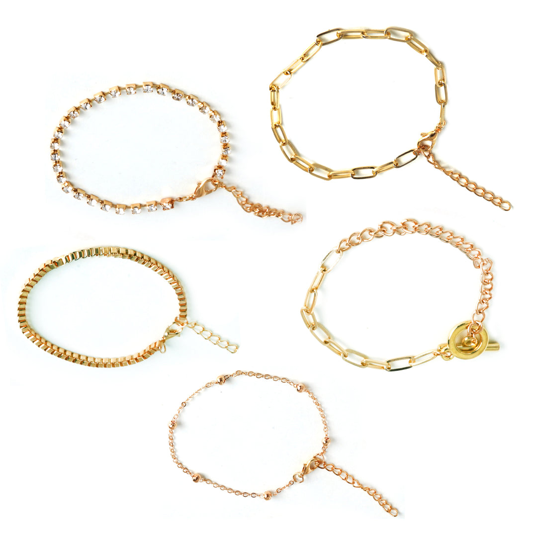 Toggle Gold Chain Set of 5 Bracelets