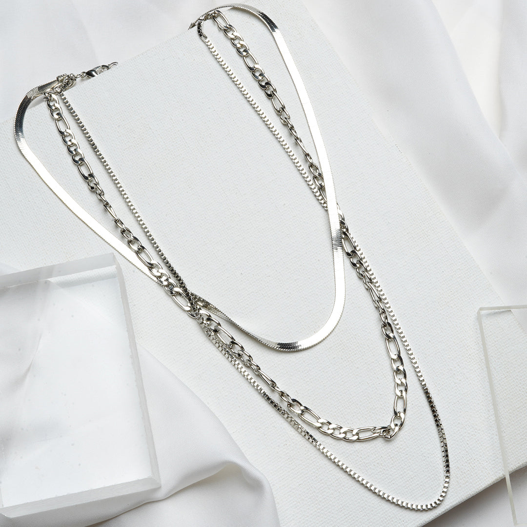 Shop Online Joker & Witch Sleek Silver Layered Necklace For