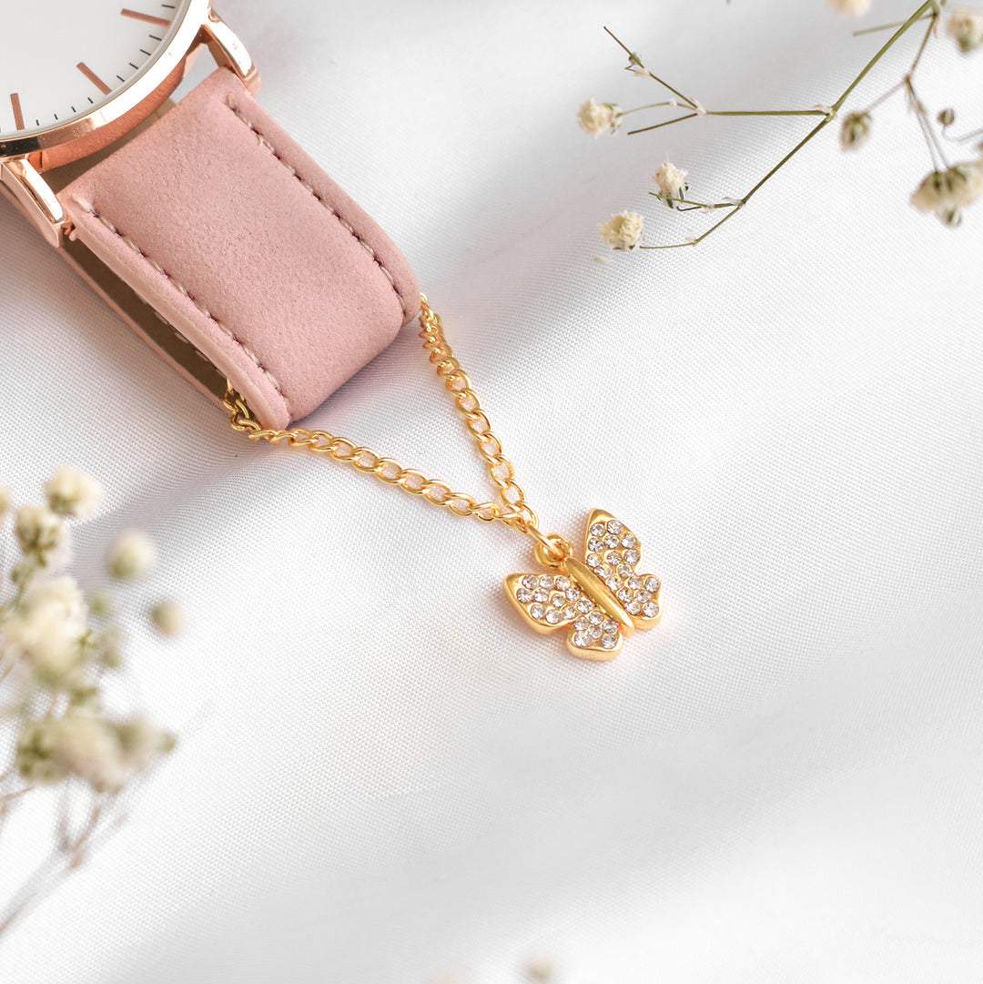 Butterfly Rhinestone Gold Watch Charm