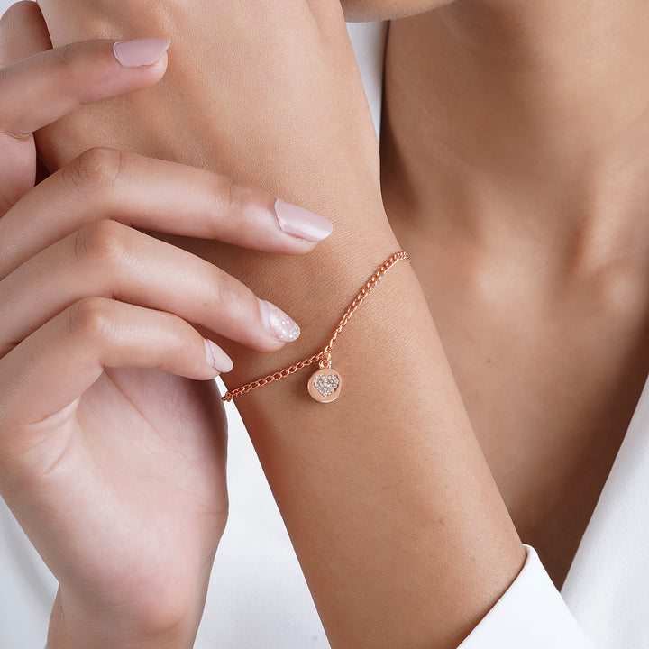 Dainty Heart Rhinestone Rose Gold Bracelet Charm