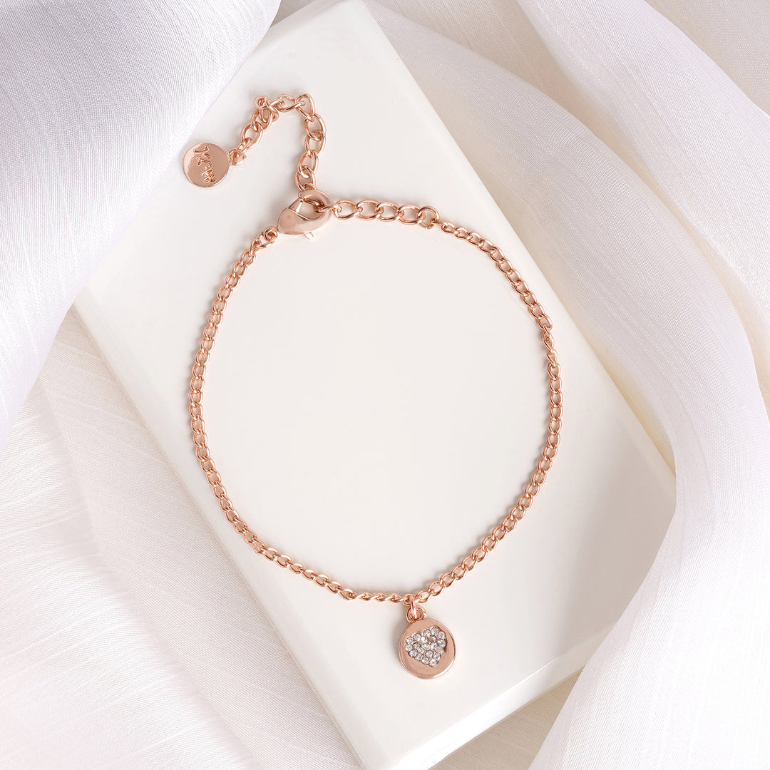 Dainty Heart Rhinestone Rose Gold Bracelet Charm