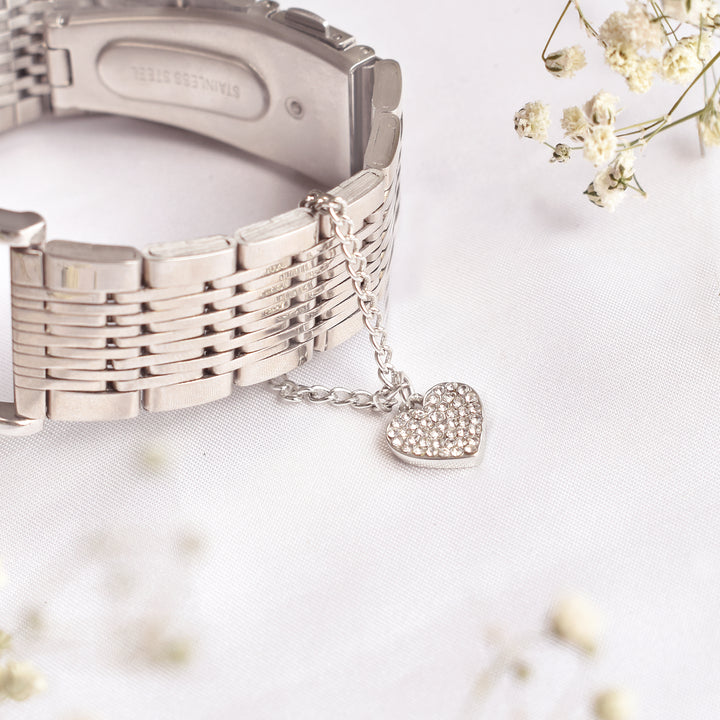 Rhinestone Heart Silver Watch Charm