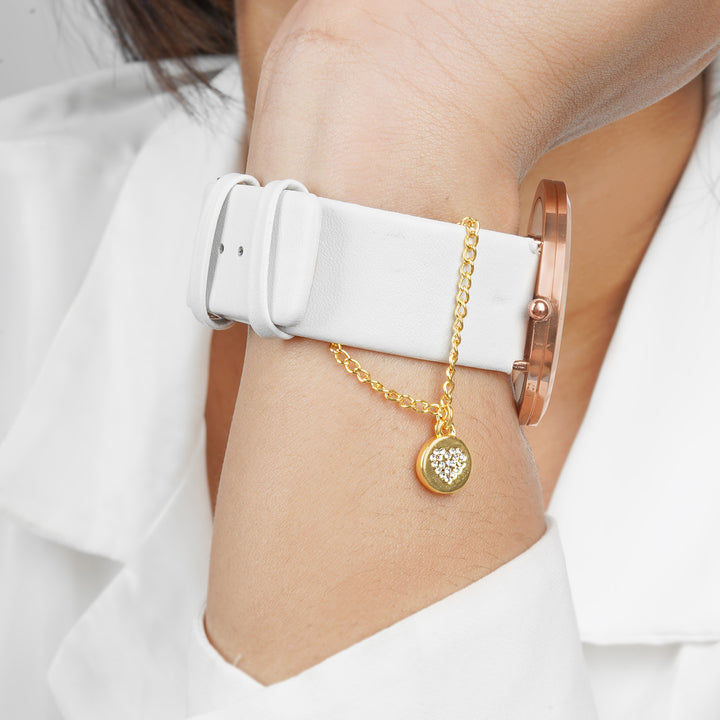 Dainty Heart Rhinestone Gold Watch Charm