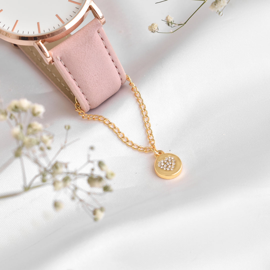 Dainty Heart Rhinestone Gold Watch Charm