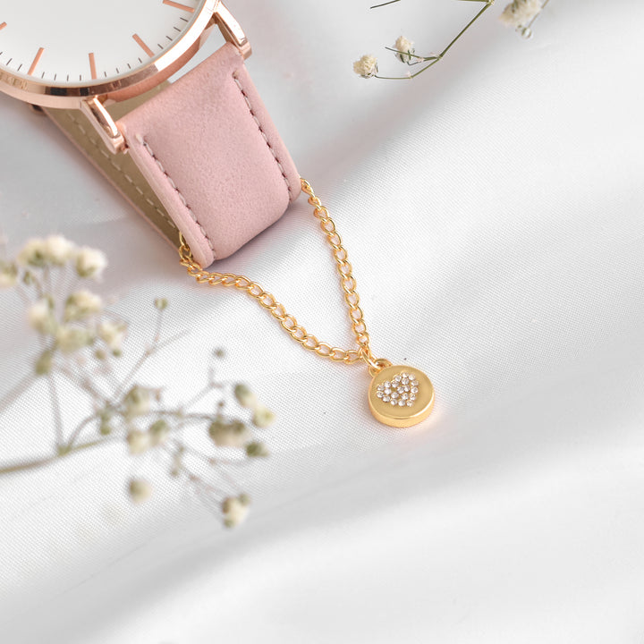 Dainty Heart Rhinestone Gold Watch Charm
