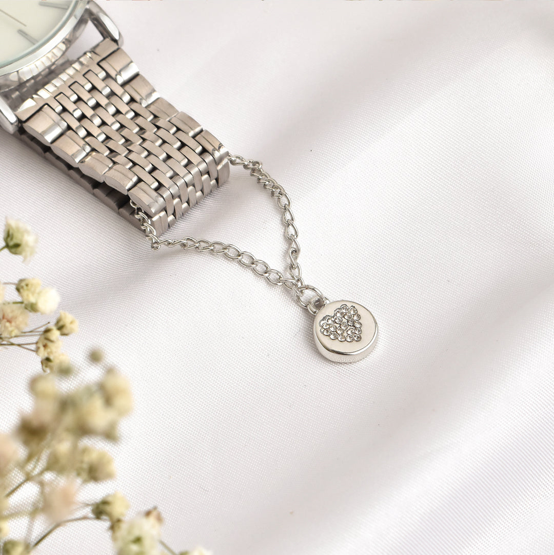 Dainty Heart Rhinestone Silver Watch Charm